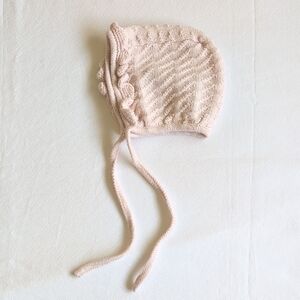 baby girl textured knit bonnet with ruffle cotton blend light pink 3-6 months
